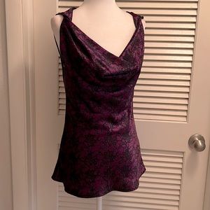 Studio JPR Cowl Neck Purple Sleeveless Tank Top Black Floral Lace Design size M